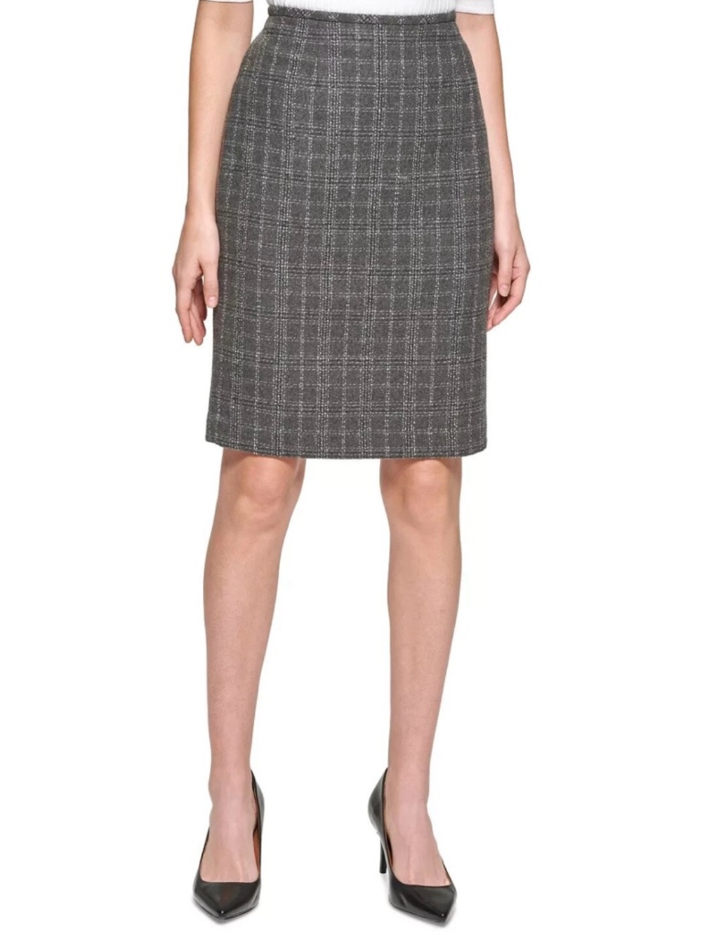 Calvin Klein Charcoal Plaid Pencil Skirt